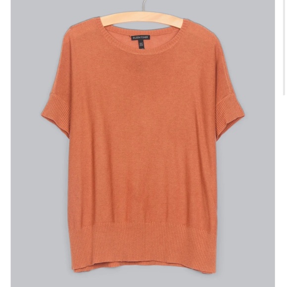 Eileen Fisher Orange Tencel Merino Wool Top 3X Short Sleeve - Picture 1 of 7
